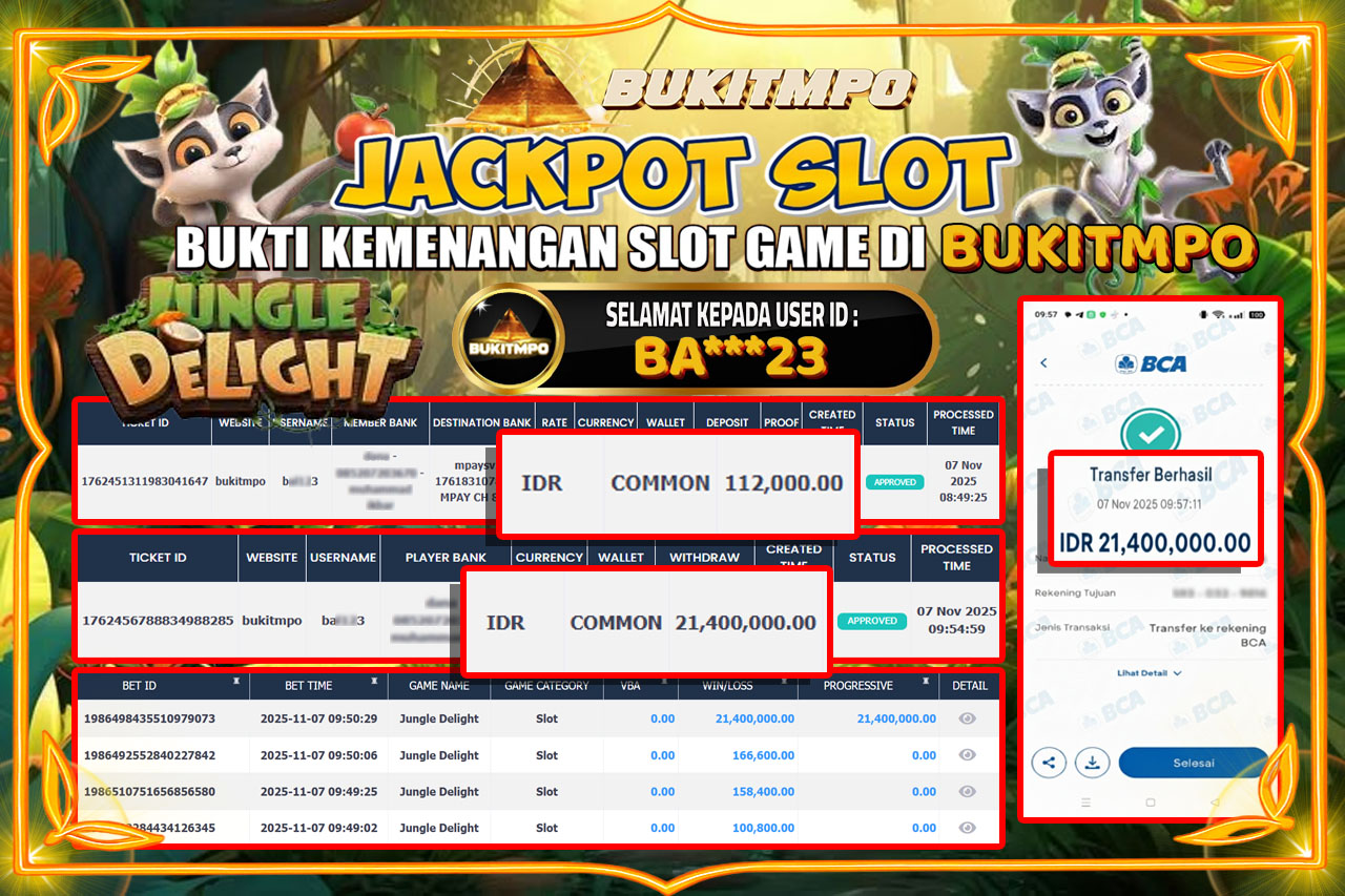 BUKITMPO JACKPOT JUNGLE DELIGHT Rp.21.400.000,- LUNAS
